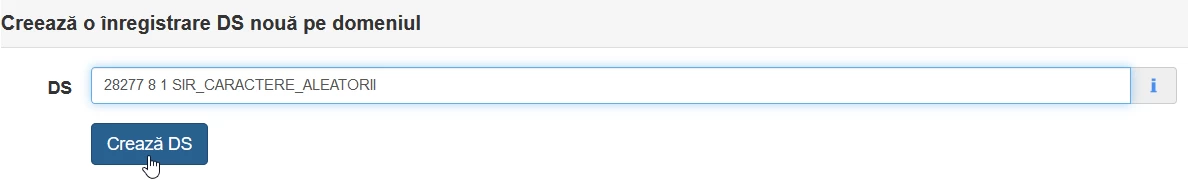 Creează înregistrare DS domeniu ROTLD