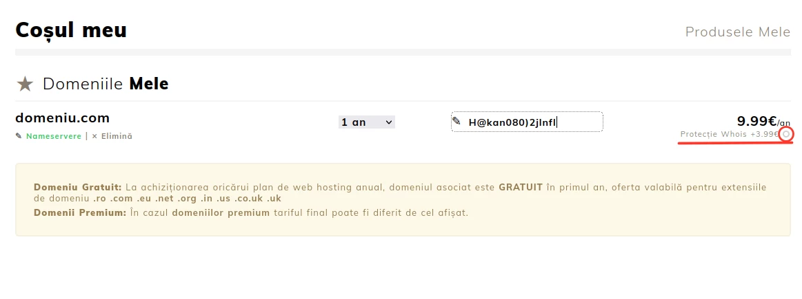 Optiune protectie WHOIS